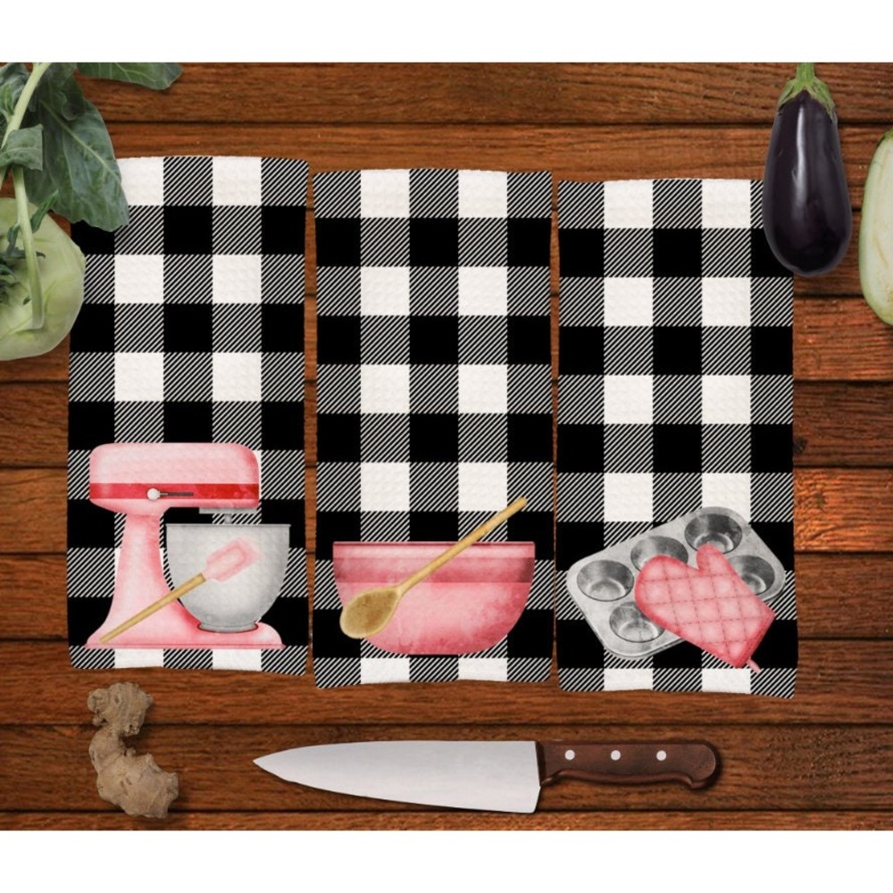 Buffalo Plaid Red baking Kitchen‎ towel set, Dish Towels, Set of 3